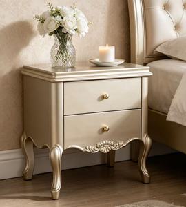 Luxury Champagne Gold Solid Wood 2-Drawer Nightstand French Style Bedside <b>Cabinet</b> Cabriole Legs Multi-Purpose Bedroom Furniture - Product Image 2