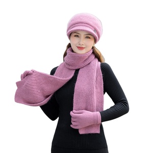 Sẵn Sàng Giao Hàng 6 Màu Mũ Len Ấm Áp Mùa Đông Cho Nữ Mũ Beanie + Khăn Quàng Dài + Găng Tay Màn Hình Cảm Ứng Bộ Mũ Đầu Lâu Khăn Quàng Cổ - Product Image 1