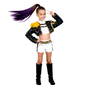 Disfraz de cazadora de brujas negro y dorado para niñas, conjunto de poliéster para actuaciones escénicas, otoño 2025 - Product Image 1
