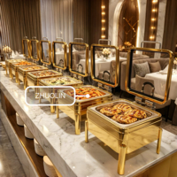 Bain-marie professionnel 12L en acier inoxydable doré pour buffet, maintien au chaud des soupes et alcools, idéal pour la restauration hôtelière