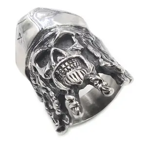 Anelli di gioielli di moda anello in acciaio inossidabile con teschio pirata inciso con sigillo personalizzato per uomo fede nuziale regalo per feste taglia 7-15