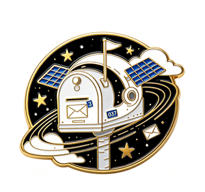 Pin de solapa de metal esmaltado personalizado con diseño de buzón y satélite, pulido, coleccionable, para arte y regalo - Product Image 1