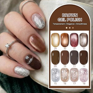 Ensemble de vernis gel 32 couleurs très demandé, tons café et nude automne-hiver, finitions œil de chat et pailletées - Product Image 5