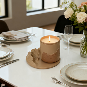 C & H Bougie parfumée beige chic <span class=keywords><strong>de</strong></span> style désert saoudien en ciment personnalisé pour salon, chambre et <span class=keywords><strong>salle</strong></span> <span class=keywords><strong>de</strong></span> <span class=keywords><strong>bain</strong></span> - Product Image 4