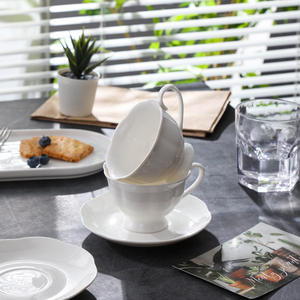 Ensemble <span class=keywords><strong>de</strong></span> tasses et soucoupes à café en porcelaine 6OZ pour restaurant, résistant au four, écologique, <span class=keywords><strong>vaisselle</strong></span> personnalisable en gros avec logo pour café, <span class=keywords><strong>thé</strong></span> et eau - Product Image 1