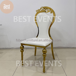 Chaise de banquet moderne en acier inoxydable, chaise de mariage dorée avec coussins, marque BESTEVENTS - Product Image 3