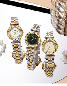 Reloj de pulsera de cuarzo para mujer, bicolor, oro y plata, con números romanos, esfera con efecto rayos de sol, brazalete de acero inoxidable - Product Image 5