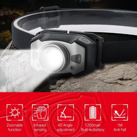 Linterna Frontal de Alta Potencia con Sensor de Movimiento y Luces LED Rojas Recargables por USB, Ligeras, para Camping y Emergencias