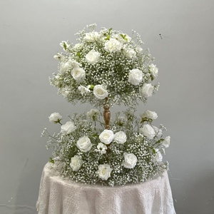 D-FB207 Bola de Flores Artificiales de Color Blanco y Verde, Centro de Mesa con Bola de Flores de Rosa Artificial, Bola de Flores Grande de Seda para Decoración de Bodas - Product Image 6