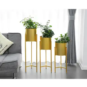 厂价金属植物支架动力涂层金色花盆支架室内室外金属盆栽黄金植物支架