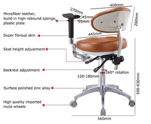 PU/Microfiber/Simulated Leather Adjustable Stool with Backrest Double Armrest Dentist Stool Mobile <strong>Chair</strong> - Product Image 3