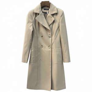 Trench da Donna HDJ Beige Doppiopetto Lungo Casual Autunnale Antivento a Maniche Lunghe con Colletto a Risvolto - Product Image 1