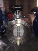 Katup Kupu-kupu Triple Offset Seal Keras Bermotor D941H-16C Dn300 API 609 dengan Aktuator, Badan Baja Tahan Karat, ISO