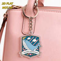 Porte-clés en acrylique imprimé UV motif baleine, design drapeau Liberté Sagesse avec anneau et chaîne métalliques, accessoire fantaisie inspirant
