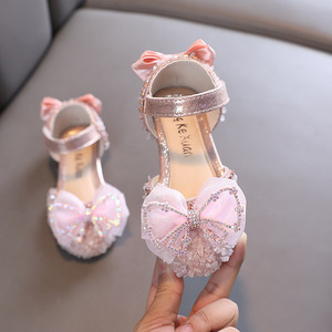 Scarpe da ballo estive per bambine con fiocco in pizzo, ballerine slip-on con paillettes colorate, nuove scarpe da cerimonia con suola morbida - Product Image 2