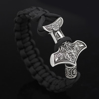 Buatan tangan Viking Odin Double Raven Vegvisir gelang kepang pria WZU085 perak antik Norse Rune jimat rantai perhiasan grosir