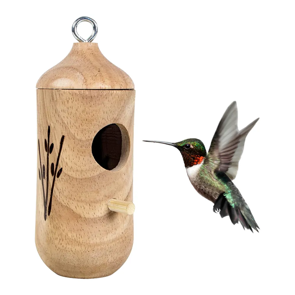 Gabbia per uccelli in legno all'aperto nido di colibrì gabbia per uccelli in legno da appendere all'aperto artigianato in legno da appendere creativo