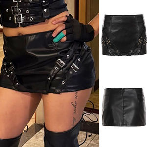 Minifalda Sexy Punk de Motociclista para Verano, Elástica, de Cuero Sintético PU con Cierre Metálico - Product Image 1
