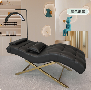 Lit de massage incurvé en cuir noir pour salon de beauté, base en métal doré de luxe, idéal pour les extensions de cils et les soins des sourcils - Vente chaude - Product Image 1