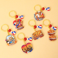 Vente en gros France Paris Porte-clés en résine avec simulation 3D de croissant et baguette, thème cuisine française, et pendentif chef Tour Eiffel Paris pour breloque de sac