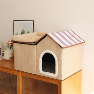 Casa para Gatos de Felpa de Color Sólido Clásico y Ecológico con Diseño Plegable Relleno de Algodón para Uso en Interiores en Todas las Estaciones para Gatos de <span class=keywords><strong>Raza</strong></span> Mediana - Product Image 3