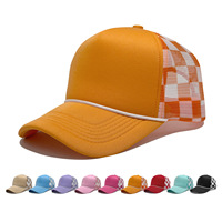 Gorra de béisbol de malla a cuadros con logotipo personalizado, gorra trucker ventilada de verano, en stock, OEM, pedido mínimo, venta al por mayor, deportes, uso diario