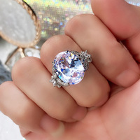 Super grand brillant ovale Zircon belles bagues pour femmes dame Vintage sculpté argent délicat mode fête anneaux GJZ0215