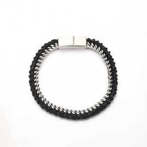 Wholesale Custom New Design Trendy <b>Man</b> Braided Leather <b>Bracelet</b> Stainless Steel with Gold Plating - Product Image 2