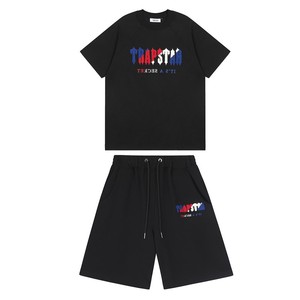 Camiseta de Manga Corta y Pantalones Cortos de Verano con Letras en Degradado Blanco y <span class=keywords><strong>Azul</strong></span>, Bordados en Tela de Rizo, Ecológicos, 100% Fibra de Bambú - Product Image 4