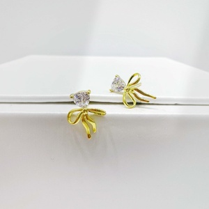 wholesale 925 plata sterling <b>silver</b> Classic Round Zircon earring 18k gold dainty geometric cheap <b>small</b> bow zircon <b>stud</b> earrings - Product Image 2