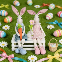 Poupée Lapin de Pâques Faite à la Main SOTE de 24 Pouces avec Tissu Doux Décoré de Carottes et de Fleurs, Décoration Personnalisée pour la Maison avec Logo