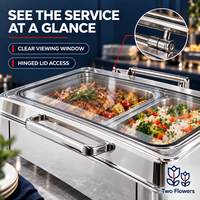 Chafing Dish Klasik Stainless Steel dengan Tutup Engsel Transparan, Dua Panci Persegi Panjang, untuk Hotel, Restoran, dan Katering (untuk dua orang)