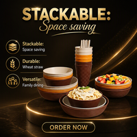 Ensemble de vaisselle en paille de blé beige, vaisselle jetable, bol, assiette, tasse, cuillère pour la salle à manger à domicile