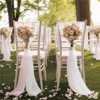 Décorations de couverture de ceintures de chaise en mousseline de soie de mariage tissu drapé sans plis avec cravate pour la décoration extérieure de banquet de cérémonie de fête