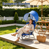 Chaise de plage pliable avec auvent réglable, chaise de camping inclinable portable pour l'extérieur avec porte-gobelet pour la plage, la pêche, le pique-nique