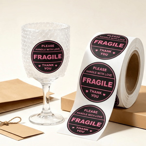 Custom Printable Fragile Handling Roll Stickers Premium Coated <b>Paper</b> Round Warning Tags For Ecommerce <b>Parcel</b> Box Packaging - Product Image 1