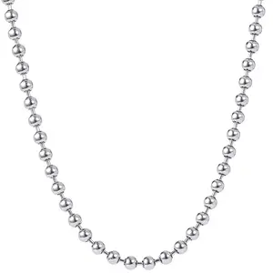 Flynee优质毛衣长长的圆珠链S925纯银2.5毫米3毫米4毫米球珠项链