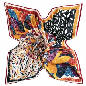 Custom Digital Printing 130*130cm Square Silk Stain Scarf Polyester Silk Scarf from women