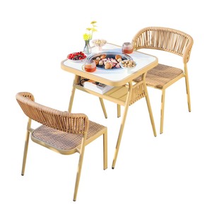 <b>Rattan</b> Garden <b>Table</b> Chair Set 2 Seater Metal Frame Outdoor Furniture Contemporary Design Weather Resistant Patio <b>Dining</b> Set - Product Image 1