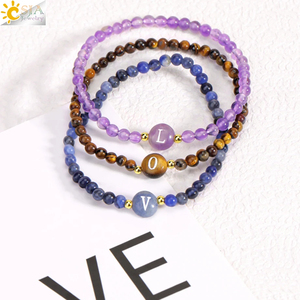CSJA-Bracelet à bijoux en cristal de quartz rose de guérison, avec perles en pierre naturelle de 4mm, lettres initiales, pour femmes, H362 - Product Image 2