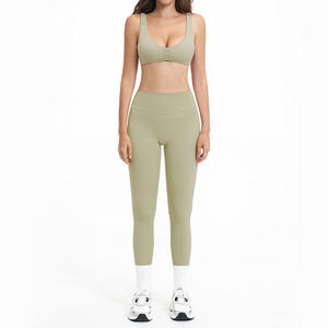 Nuevo Conjunto de Yoga para Mujer, Sólido, de Nailon, Transpirable, de Secado Rápido, Elástico en Cuatro Direcciones, con Cuello en V, Sexy, Top Halter y Leggings - Product Image 4