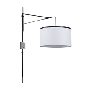 Lampada da Parete Singola per Hotel, Montaggio a Muro, <span class=keywords><strong>Braccio</strong></span> Orientabile Regolabile, <span class=keywords><strong>Applique</strong></span> <span class=keywords><strong>con</strong></span> Paralume in Tessuto a Tamburo - Product Image 1