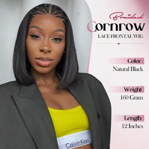 Синтетический парик WIGER 13x4 Straight Bob, без клея, с плетеным кружевным фронтом, 12 дюймов, короткие косички для чернокожих женщин - Product Image 4