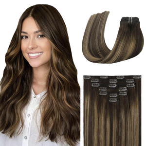 Lanrui Hair 14 pulgadas 120G Real chino Remy recto grueso máquina doble trama <span class=keywords><strong>Balayage</strong></span> Clip-In extensiones de cabello 9PCS cabello humano - Product Image 1