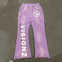 MCP032 Pantalon de survêtement empilé brodé avec logo personnalisé Pantalon de survêtement brodé Jogger Pantalon de survêtement évasé lavé à l'acide