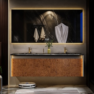 Meuble de salle de bain mural de luxe en marbre, avec double vasque en céramique Wind Rock Board, pour hôtel haut de gamme. - Product Image 3