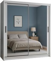Armoire de chambre moderne à prix abordable, deux portes coulissantes, en bois blanc, avec miroir de dressing
