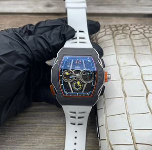 Montre sport pour homme haut de gamme, élégante et luxueuse, chronographe squeletté en forme de barre, avec réserve de marche en caoutchouc et fibre de carbone - Product Image 3