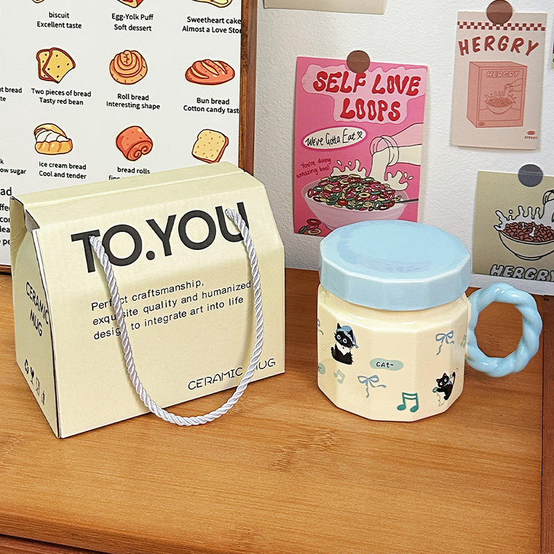 [Gift Box Cup Lid] Blue Cat Cup