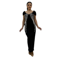 Robe de bal longue noire 2025 à col en V, ornée de diamants faits main, coupe droite, sexy, respirante, antistatique, en Spandex/Polyester, pour cocktail de célébrités